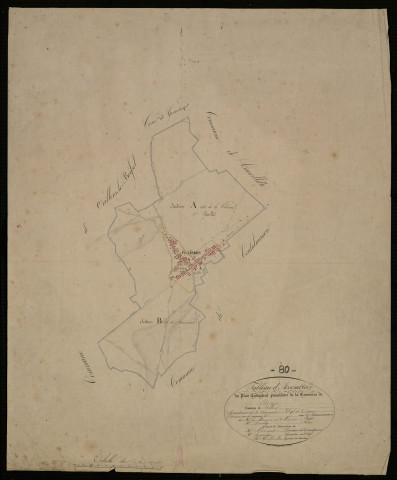 Plan du cadastre napoléonien - Pozieres : tableau d'assemblage