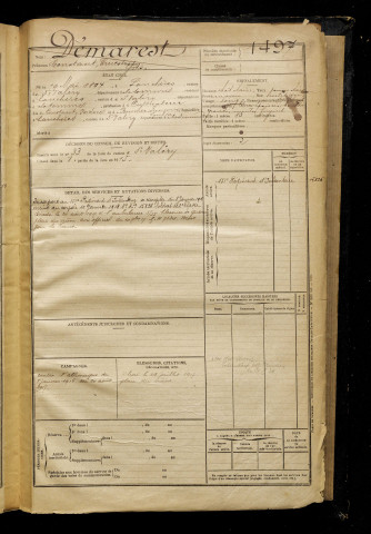 Démarest, Constant Ernest Yves, né le 19 mai 1897 à Lanchères (Somme), classe 1917, matricule n° 1497, Bureau de recrutement d'Abbeville