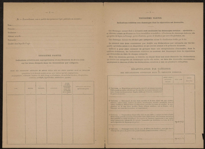 Ham. Demande d'indemnisation des dommages de guerre : dossie Ernet-Juniet