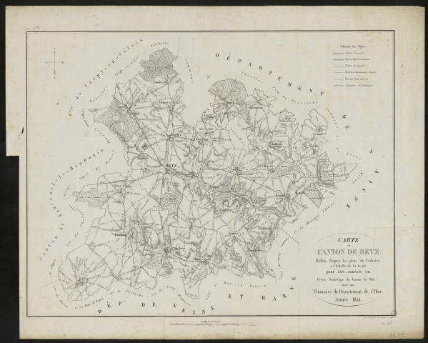Carte du canton de Betz, réduite d'après les plans du cadastre à l'Echelle de 1 à 50000 pour être annexée au précis statistique du canton de Betz dans l'Annuaire du Département de l'Oise. Année 1851