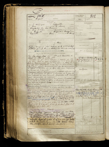Poix, Auguste, né le 08 avril 1900 à Eppeville (Somme), classe 1920, matricule n° 812, Bureau de recrutement de Péronne