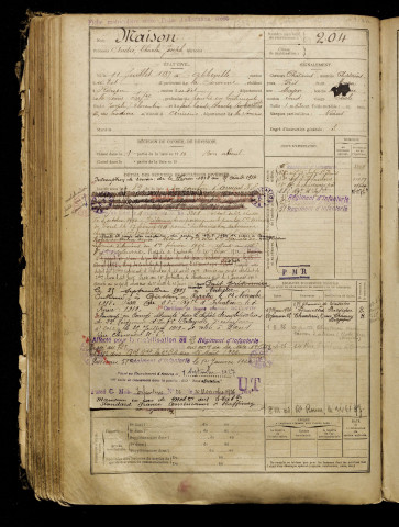 Maison, André Charles Joseph, né le 11 juillet 1889 à Abbeville (Somme), classe 1909, matricule n° 204, Bureau de recrutement d'Amiens