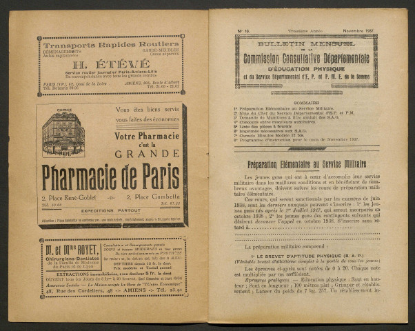 Bulletin mensuel de la Commission Consultative d'Education Physique et du Service Départemental d'Education Physique et Préparation Militaire Elémentaire de la Somme, numéro 10 (3e année)