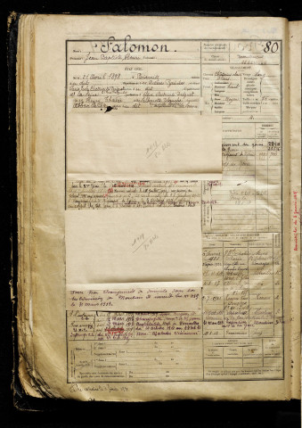 Salomon, Jean Baptiste Henri, né le 21 avril 1898 à Biarritz (Pyrénées-Atlantiques), classe 1918, matricule n° 80, Bureau de recrutement d'Abbeville