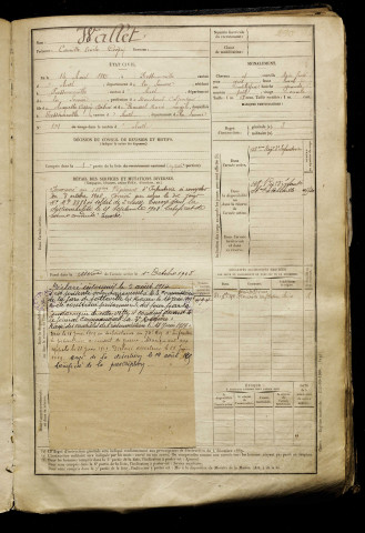 Wallet, Camille Emile Crépin, né le 14 août 1885 à Fressenneville (Somme), classe 1905, matricule n° 290, Bureau de recrutement d'Abbeville