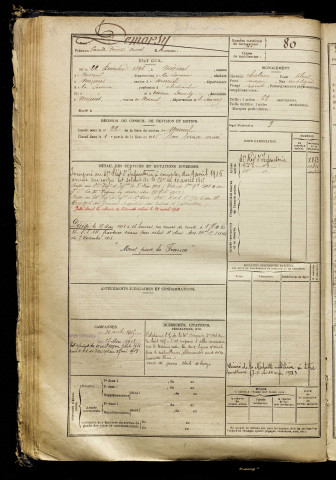 Demorsy, Camille Fernand Armel, né le 22 décembre 1896 à Mézières-en-Santerre (Somme), classe 1916, matricule n° 80, Bureau de recrutement de Péronne