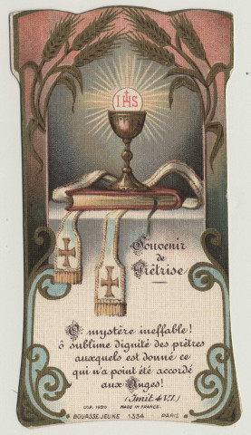 Souvenir de Prêtrise. L'Eucharistie