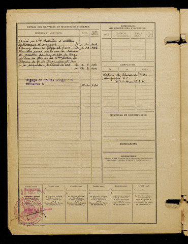 Duquenne, Rémi, né le 06 juin 1889 à Grandcourt (Somme), classe 1905, matricule n° 509, Bureau de recrutement de Péronne