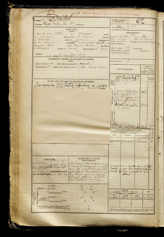 Boitel, Georges Arthur Jean Baptiste, né le 04 mai 1896 à Mézières-en-Santerre (Somme), classe 1916, matricule n° 62, Bureau de recrutement de Péronne