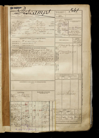 Descamps, Paul Fernand, né le 24 juin 1892 à Paris 14e Arrondissement (Paris), classe 1912, matricule n° 541, Bureau de recrutement d'Abbeville