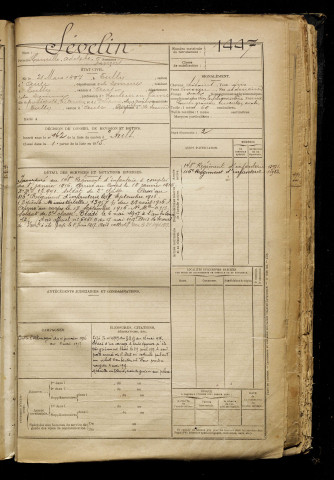 Sévelin, Camille Adolphe François, né le 21 mars 1897 à Tully (Somme), classe 1917, matricule n° 1447, Bureau de recrutement d'Amiens