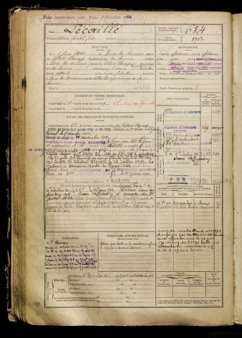 Lécaillé, Alcide Joseph Jules, né le 02 juin 1888 à Vaux-en-Amiénois (Somme), classe 1908, matricule n° 654, Bureau de recrutement d'Amiens