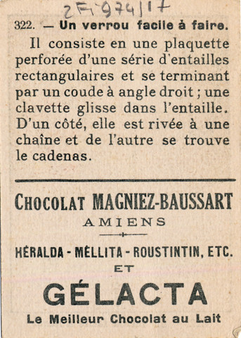 Chocolat Magniez-Baussart, Amiens. Image 322 : un verrou facile à faire