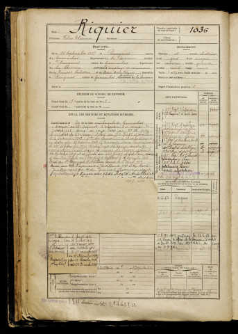 Riquier, Félix Etienne, né le 18 septembre 1887 à Dargnies (Somme), classe 1907, matricule n° 1036, Bureau de recrutement d'Abbeville