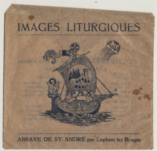 Images liturgiques, Abbaye de Saint-André. Une enveloppe. Descriptif du contenu de la pochette