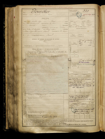 Pourcher, Louis Auguste, né le 16 octobre 1880 à Paris 20e Arrondissement (Paris), classe 1900, matricule n° 320, Bureau de recrutement de Péronne