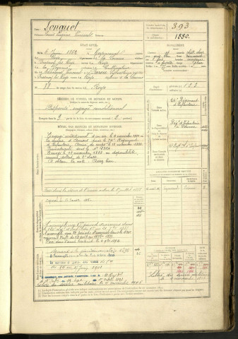 Longuet, Louis Eugène Vincent, né le 6 juin 1862 à Goyencourt (Somme, France), classe 1882, matricule n° 393, Bureau de recrutement de Péronne