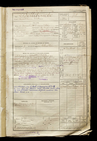 Bellebouche, Fernand Maurice Achille, né le 12 novembre 1901 à Fresnes-Tilloloy (Somme), classe 1921, matricule n° 74, Bureau de recrutement d'Amiens