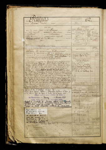 Petitpas, Marcel André, né le 24 juin 1900 à Paris 15e Arrondissement (Paris), classe 1920, matricule n° 62, Bureau de recrutement d'Abbeville