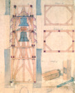 Cathédrale. Plan d'assemblage des charpentes des clochers, dressé par Viollet Le Duc en 1861. Détail extrait du plan général
