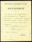 Mairie d'Abbeville. Sauf-conduit délivré à Ernest Tacquet, docteur en médecine, pour Abbeville et l'arrondissement. Validité permanente