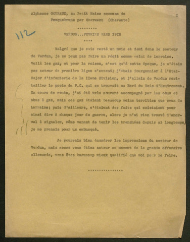 Témoignage de Gouraud, Alphonse et correspondance avec Jacques Péricard