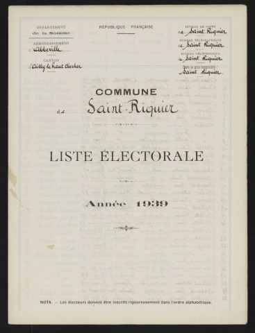 Liste électorale : Saint-Riquier