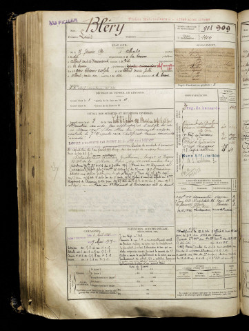 Bléry, Louis, né le 25 janvier 1890 à Albert (Somme), classe 1910, matricule n° 908, Bureau de recrutement de Péronne