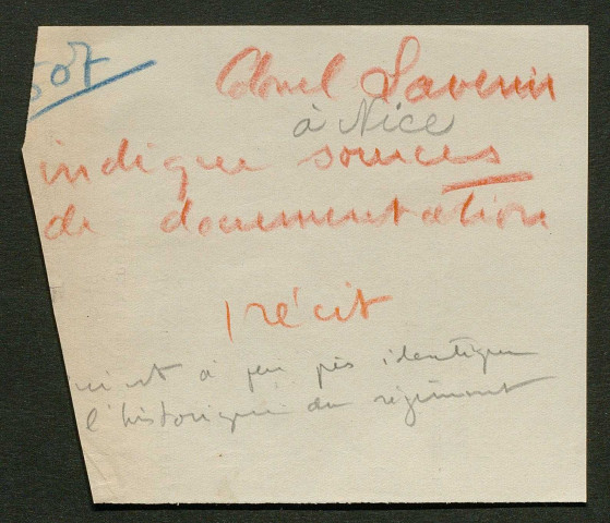 Témoignage de Lavenir, Marie Clément Frédéric Fernand (Lieutenant Colonel) et correspondance avec Jacques Péricard