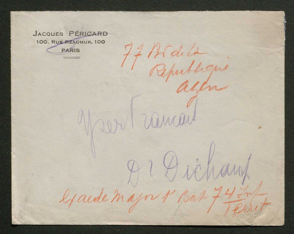 Témoignage de Dichamp, L. (Médecin aide major) et correspondance avec Jacques Péricard