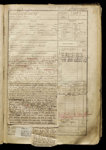 Leclercq, Paul Louis, né le 19 janvier 1895 à Chaulnes (Somme), classe 1915, matricule n° 1081, Bureau de recrutement d'Amiens