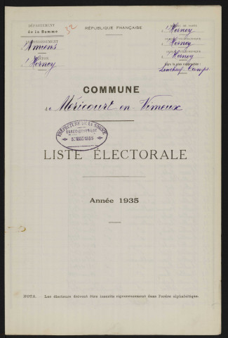 Liste électorale : Méricourt-en-Vimeu