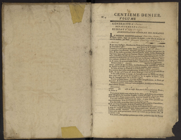 Centième denier du bureau d'Ailly-sur-Noye pour la période du 10 juin 1784 au 10 juillet 1786