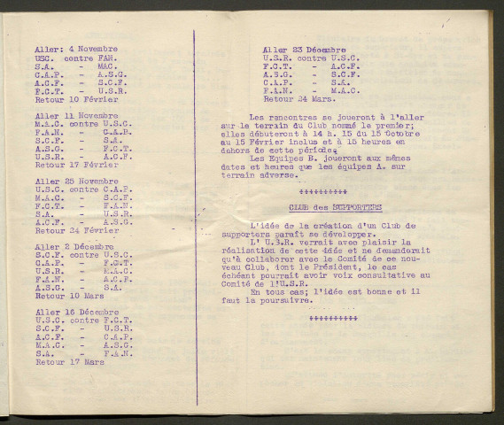 Bulletin de l'Union Sportive Royenne, numéro 1 – 1ère année, 4e trimestre 1934 (double)