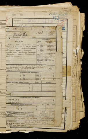 Mabille, Fernand Victor, né le 26 janvier 1889 à Feuquières-en-Vimeu (Somme), classe 1909, matricule n° 892, Bureau de recrutement d'Abbeville