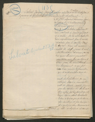 Témoignage de Salvat, Jacques Joseph François (Adjudant) et correspondance avec Jacques Péricard