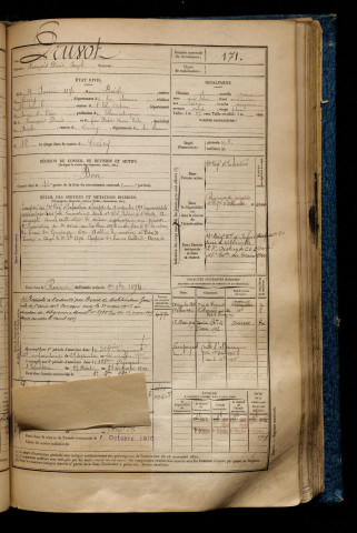 Pruvot, François Denis Joseph, né le 31 janvier 1870 à Boisle (Le) (Somme), classe 1890, matricule n° 171, Bureau de recrutement d'Abbeville