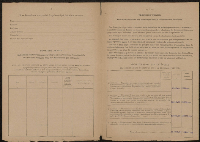 Cléry-sur-Somme. Demande d'indemnisation des dommages de guerre : dossier Colomban-Hocquet