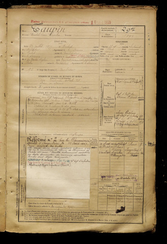 Taupin, Anatole Louis Charles, né le 27 juillet 1877 à Erches (Somme), classe 1897, matricule n° 297, Bureau de recrutement de Péronne
