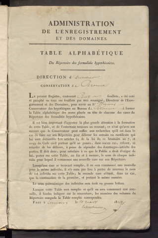 Registre indicateur, de A à W, registre n° sans numéro (Péronne)