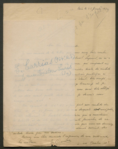 Témoignage de Carrias, Eugène et correspondance avec Jacques Péricard