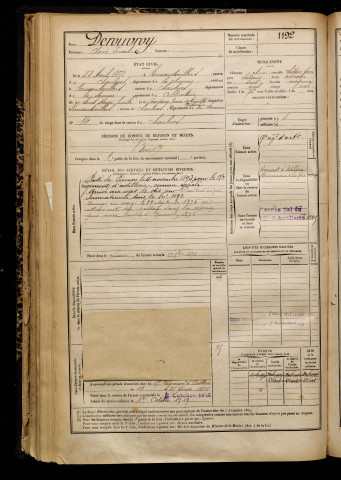 Derouvroy, Elvire Ernest, né le 22 avril 1872 à Vermandovillers (Somme), classe 1892, matricule n° 1192, Bureau de recrutement de Péronne