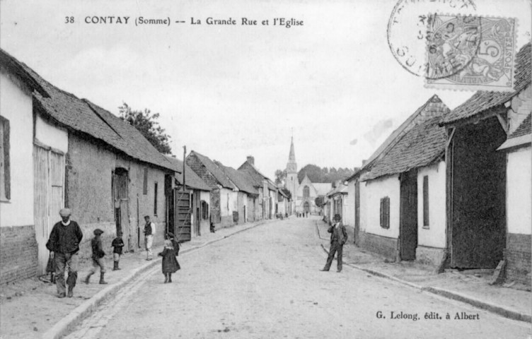 Contay (Somme). La Grande Rue et l'Eglise