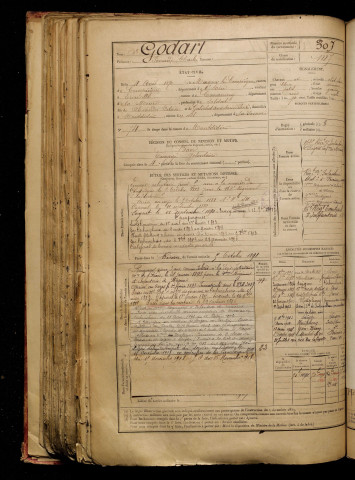 Godart, Fernand Charles, né le 04 avril 1870 à Margny-lès-Compiègne (Oise), classe 1890, matricule n° 307, Bureau de recrutement de Péronne