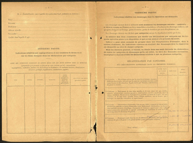 Bray-sur-Somme. Demande d'indemnisation des dommages de guerre : dossier Ricquebourg Marie Louise Emilie