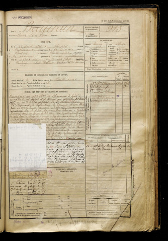 Beaurain, Omer Alix Léon, né le 22 avril 1899 à Huppy (Somme), classe 1919, matricule n° 915, Bureau de recrutement d'Abbeville