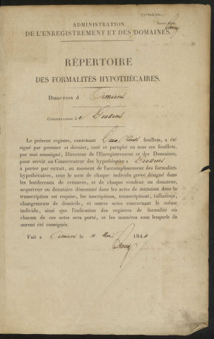 Répertoire des formalités hypothécaires, du 07/09/1844 au 16/06/1845, volume n° 68 (Conservation des hypothèques de Doullens)