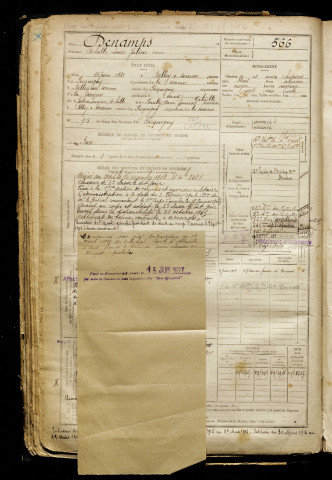 Denamps, Achille Louis Julien, né le 16 juin 1881 à Belloy-sur-Somme (Somme), classe 1901, matricule n° 566, Bureau de recrutement d'Amiens