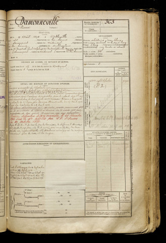 Damonneville, Pierre, né le 09 août 1894 à Abbeville (Somme), classe 1914, matricule n° 363, Bureau de recrutement d'Amiens