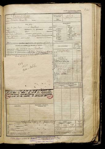 Famechon, André Camille, né le 20 juin 1900 à Doullens (Somme), classe 1920, matricule n° 939, Bureau de recrutement d'Abbeville